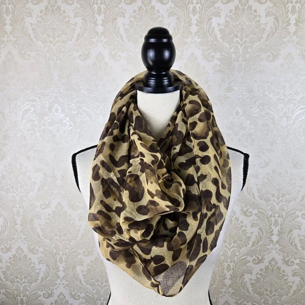 Lightweight Leopard Animal Print Infinity Loop Scarf Tan Brown Black
